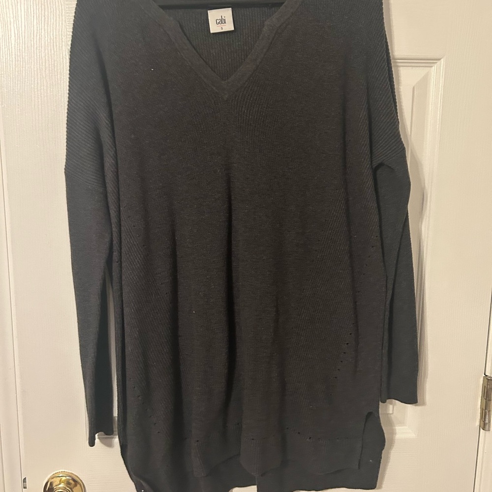 CAbi Gray V-Neck Sweater Relaxed Fit